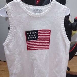 Annex White Knit Vest with American Flag Design